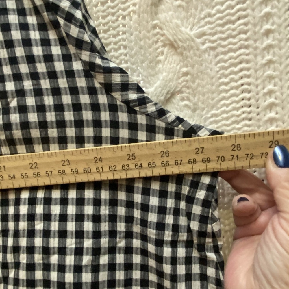 Catherines 22/24 Embroidered 3/4 Sleeve Blouse Black/White Check Boho Cottage - Picture 3 of 8